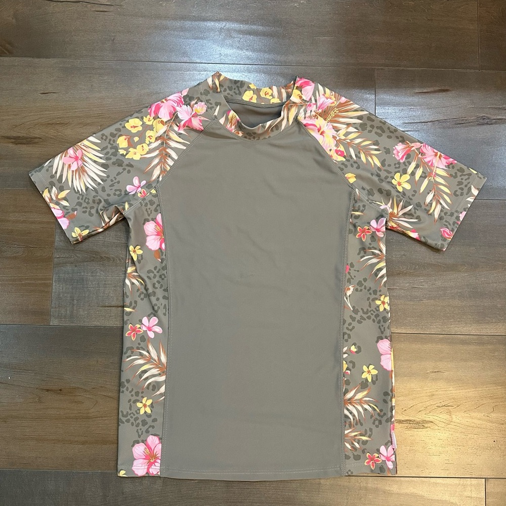 NWOT Seafolly Kids Swim Rashguard - Gray and Pink Floral
